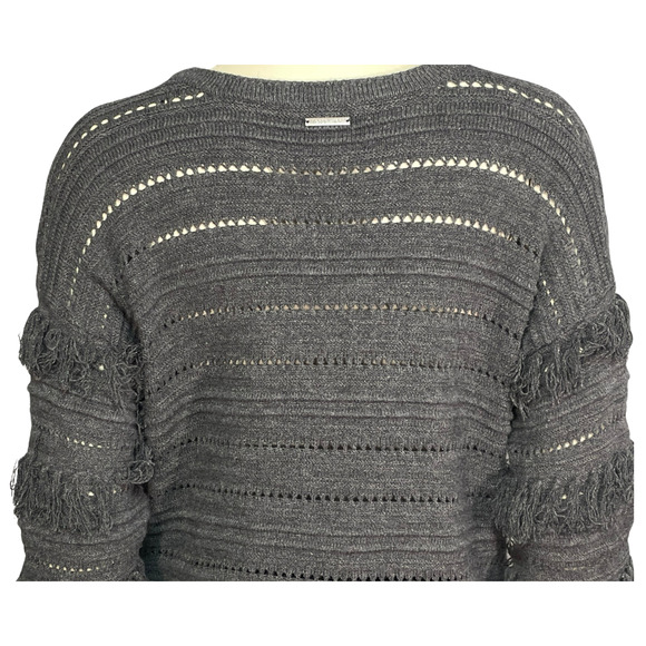 Michael Kors Sz S Pullover Knit Sweater with Rows of Fringe Long Sleeve Western - Picture 8 of 11